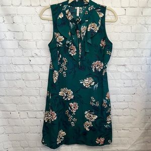 Xhilaration Green Floral Sleeveless Dress with Neck Tie Size Medium